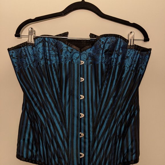 Blue Pinstripe Brocade Corset - Picture 3 of 3